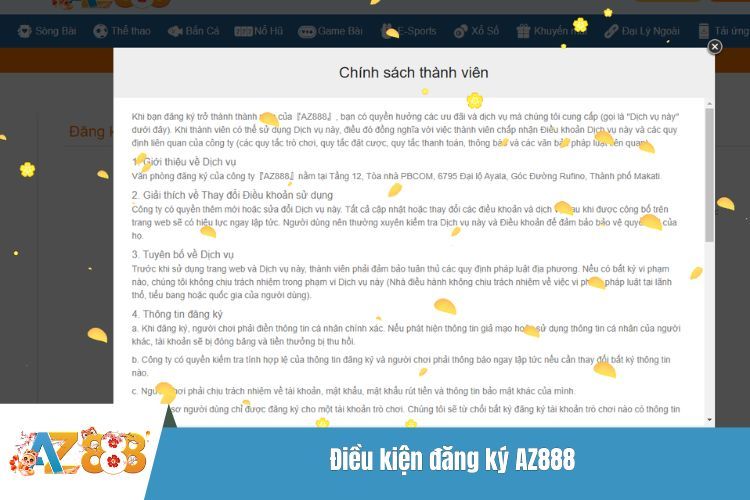 Điều kiện đăng ký AZ888